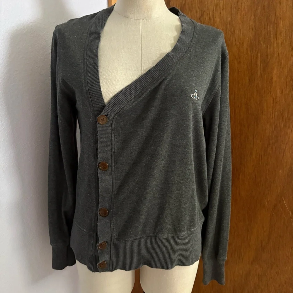 VIVIENNE WESTWOOD Man sz 46 sz S Gray Asymmetrical Cardigan Tencel - Picture 1 of 10